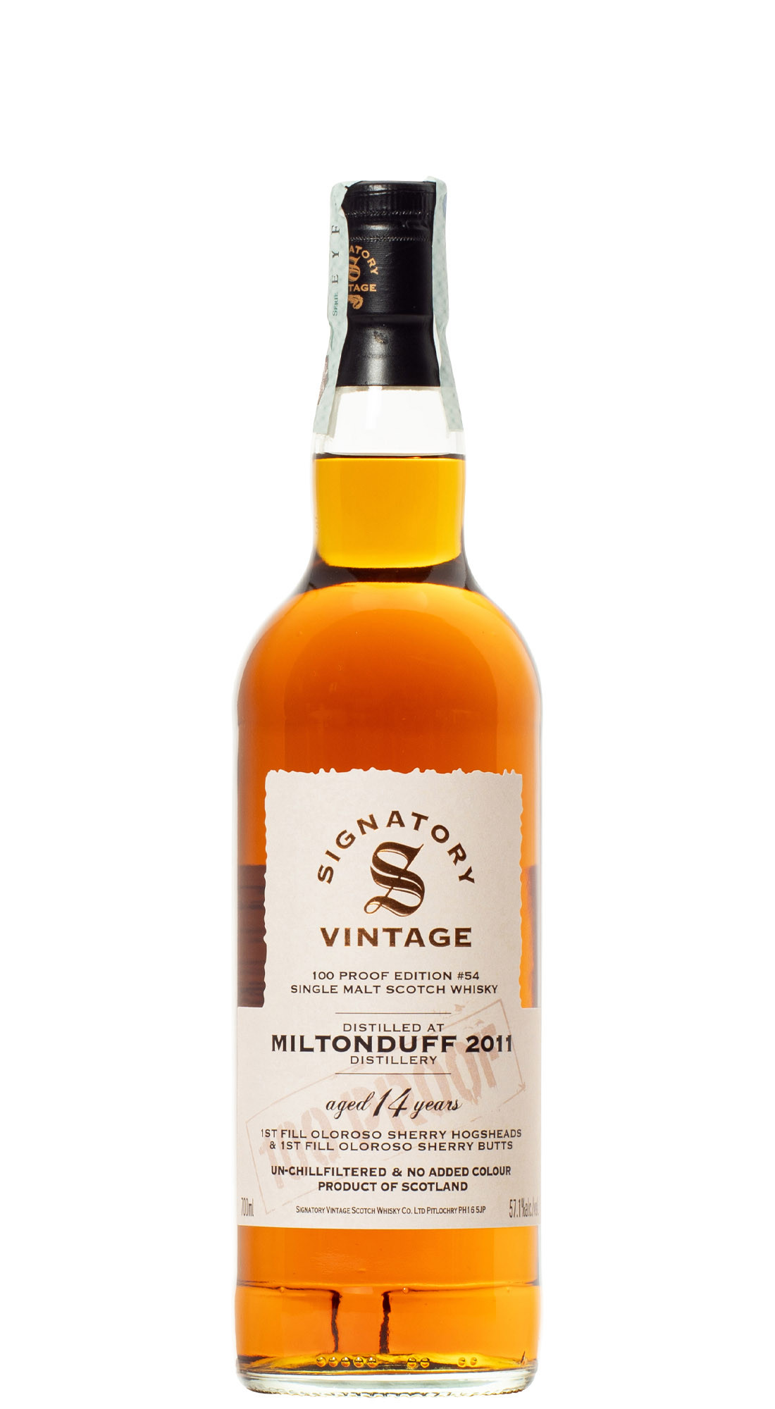 Signatory Miltonduff 2011 14 Y.O. 100 Proof No. 54