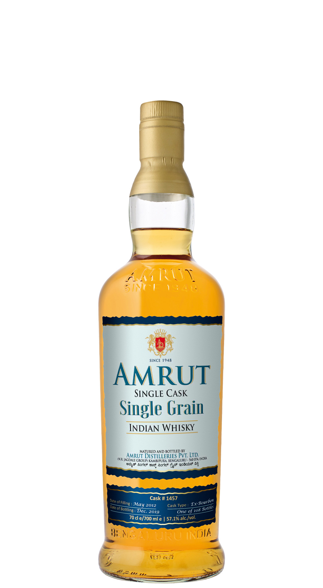 Amrut Single Grain Cask 1457 Bottl. 2019