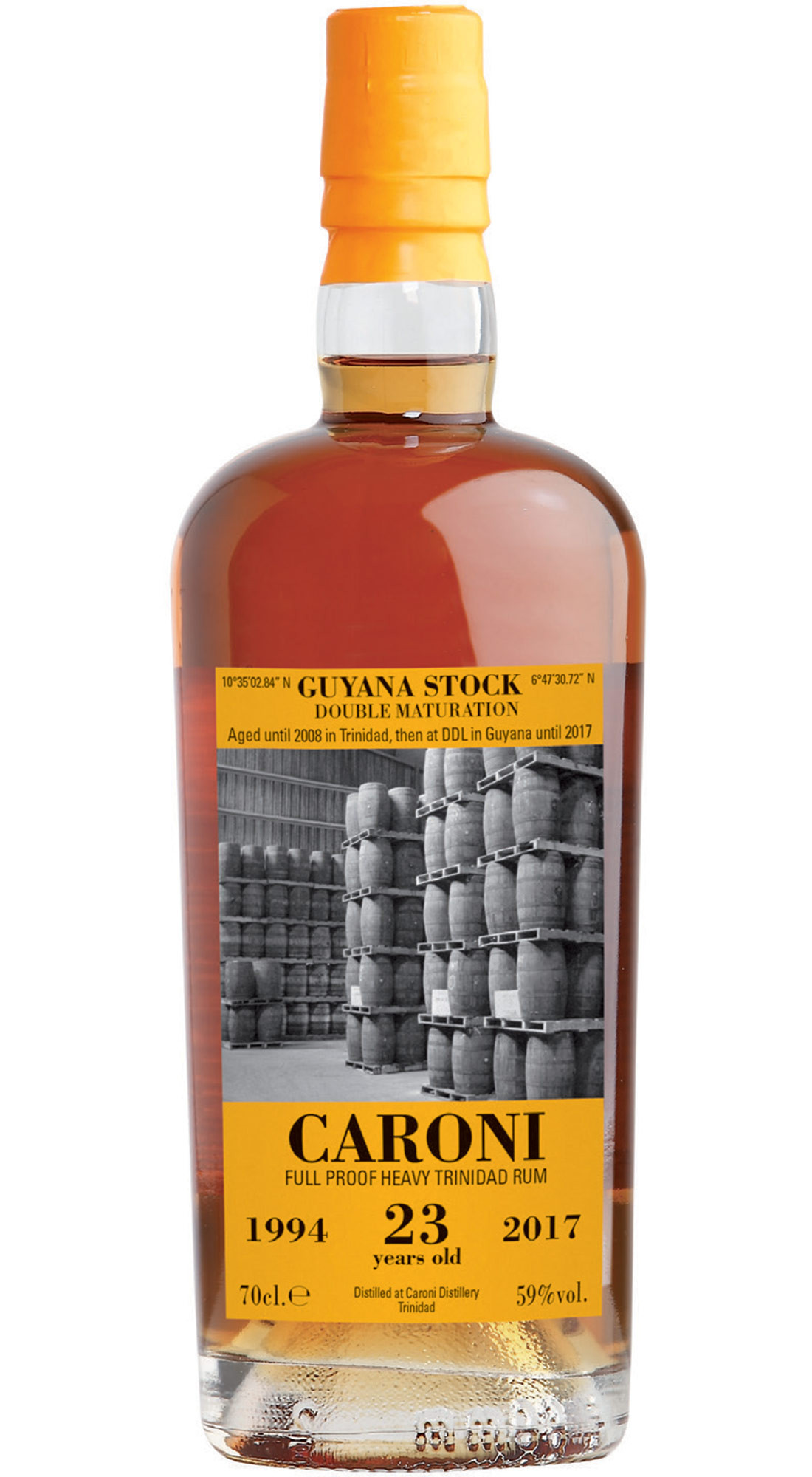 VELIER CARONI 1994 HEAVY FULL PROOF TRINIDAD RUM 23 Y.O. (ORANGE SEALE) GUYANA STOCK