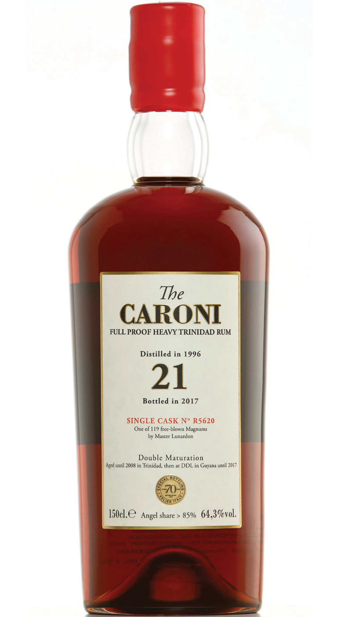 VELIER THE CARONI 1996 SC HEAVY FULL PROOF TRINIDAD RUM 21 Y.O. MAGNUM (GREEN SEAL) GUYANA STOCK